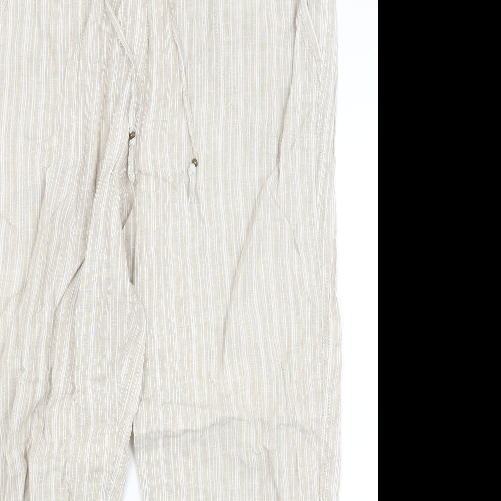 M&S Womens Beige Striped  Trousers  Size 16 L27 in