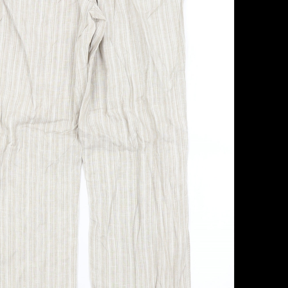 M&S Womens Beige Striped  Trousers  Size 16 L27 in