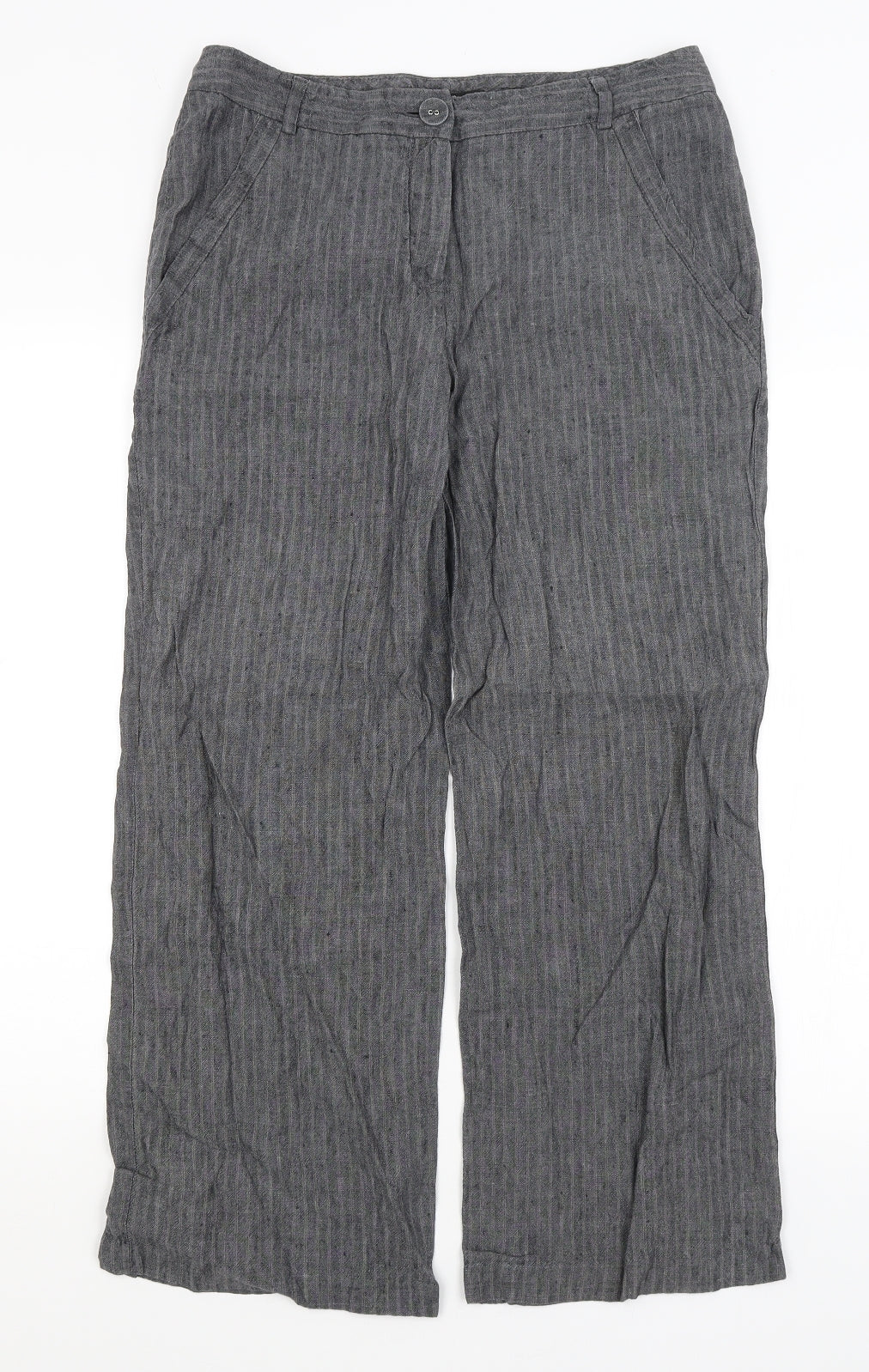 M&S Womens Grey Striped  Trousers  Size 12 L26.5 in