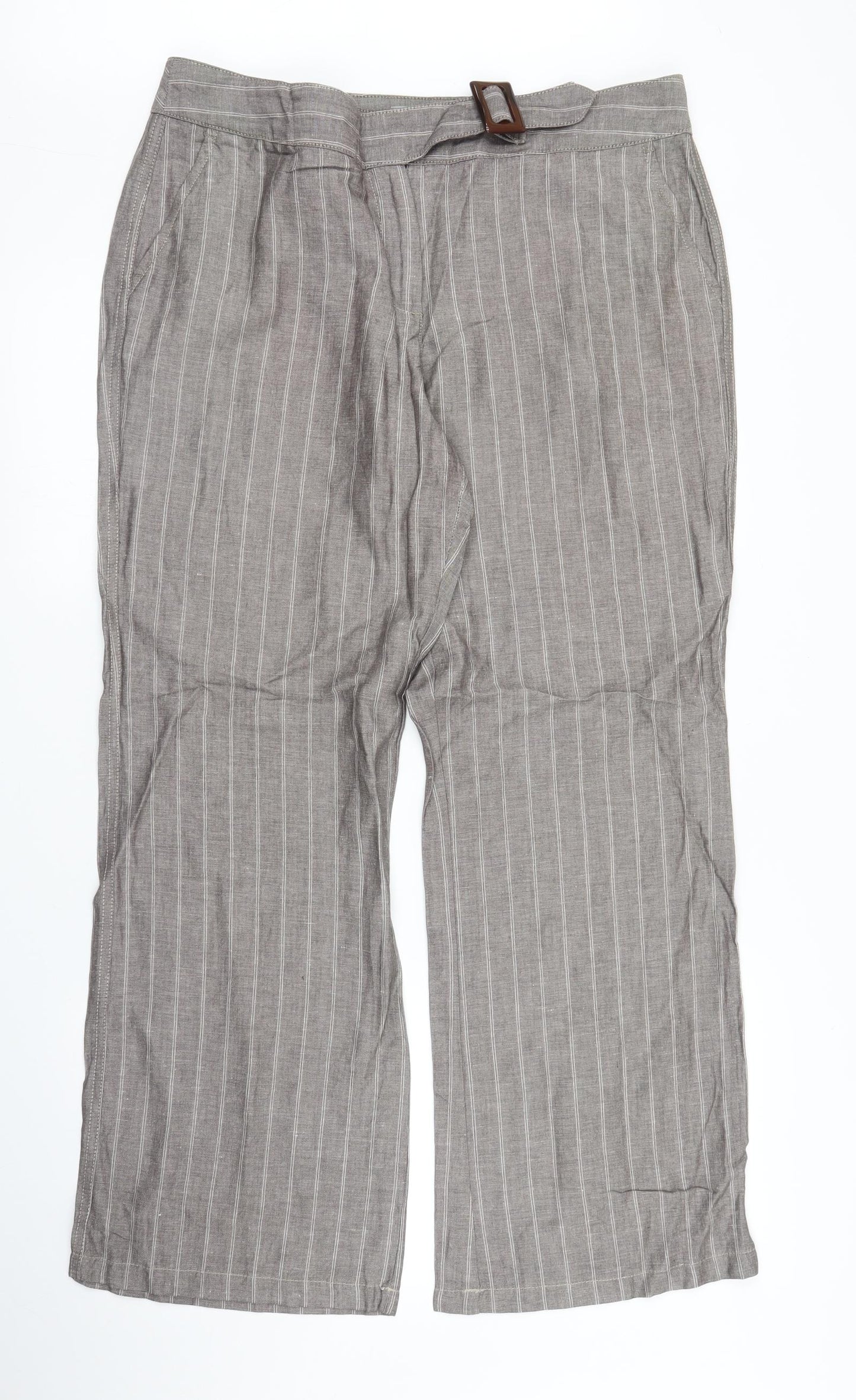 M&S Womens Brown Striped  Trousers  Size 16 L29 in