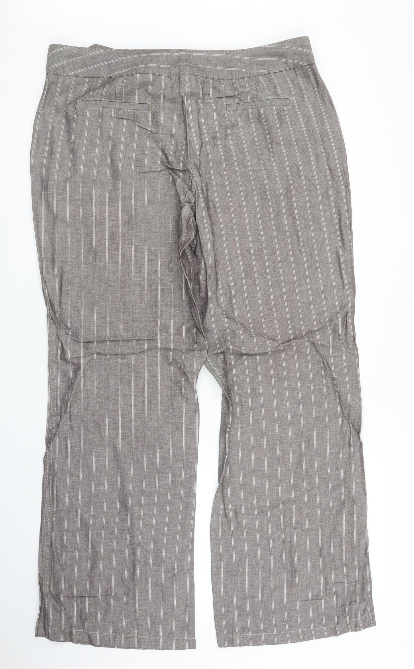 M&S Womens Brown Striped  Trousers  Size 16 L29 in