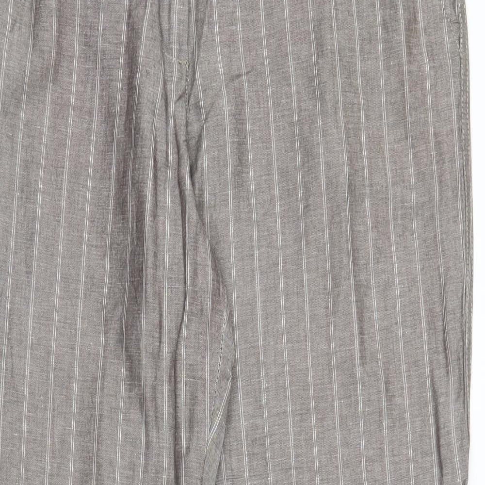 M&S Womens Brown Striped  Trousers  Size 16 L29 in
