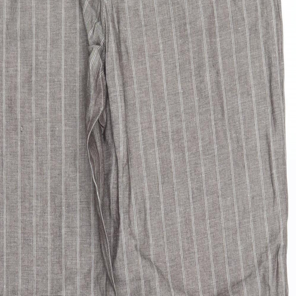M&S Womens Brown Striped  Trousers  Size 16 L29 in