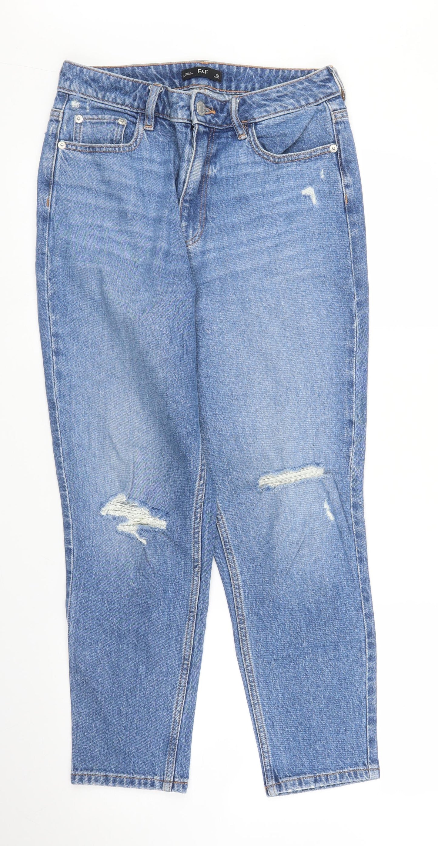 F&F Womens Blue  Denim Mom Jeans Size 8 L24 in
