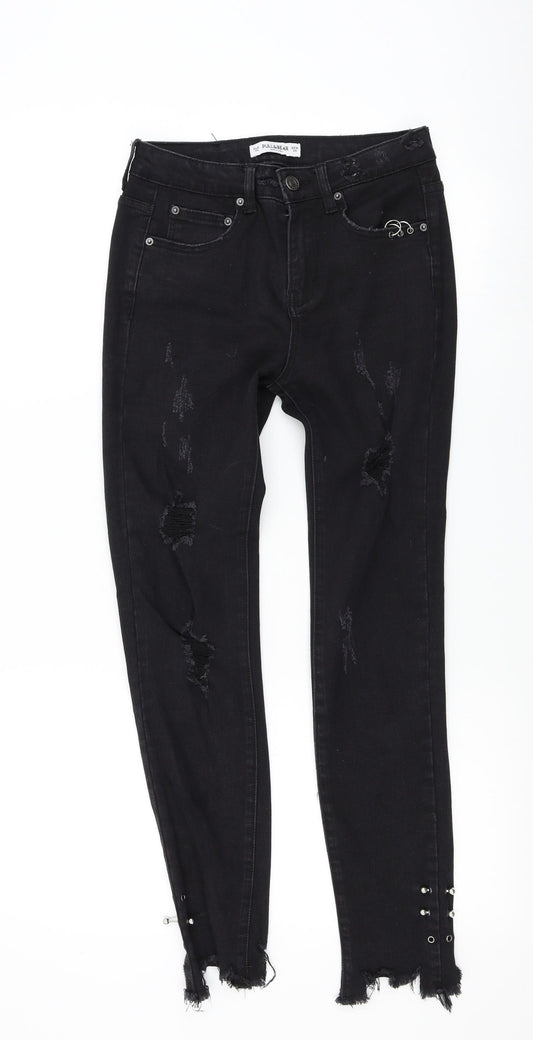Front view of Pull&Bear women’s black mom jeans, size UK 34, 27.5-inch leg