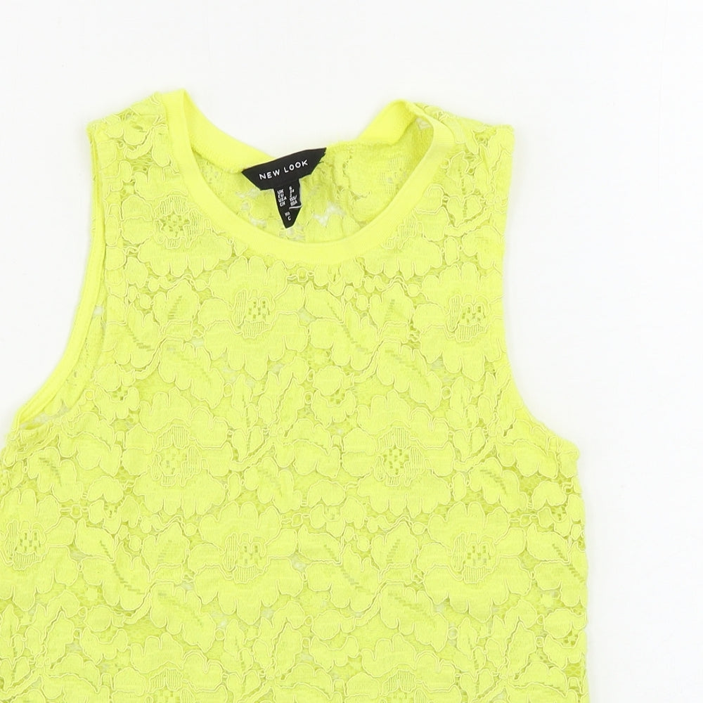 New Look Womens Yellow Floral  Basic Tank Size 6