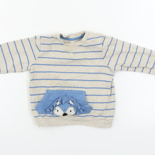 F&F  Boys Beige Striped  Pullover Jumper Size 9-12 Months