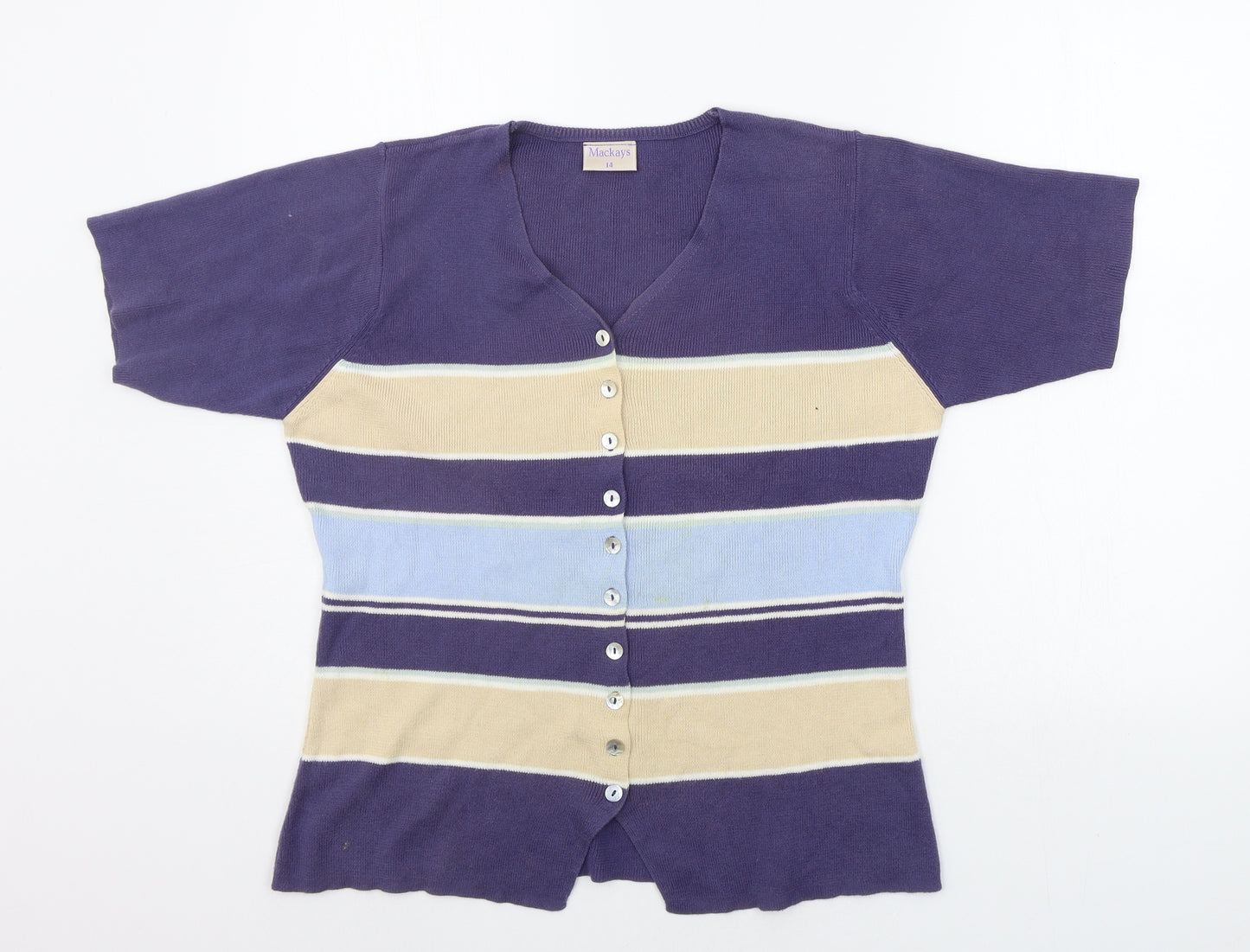 mackays Womens Blue Striped  Cardigan Jumper Size 14