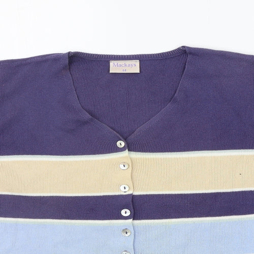 mackays Womens Blue Striped  Cardigan Jumper Size 14