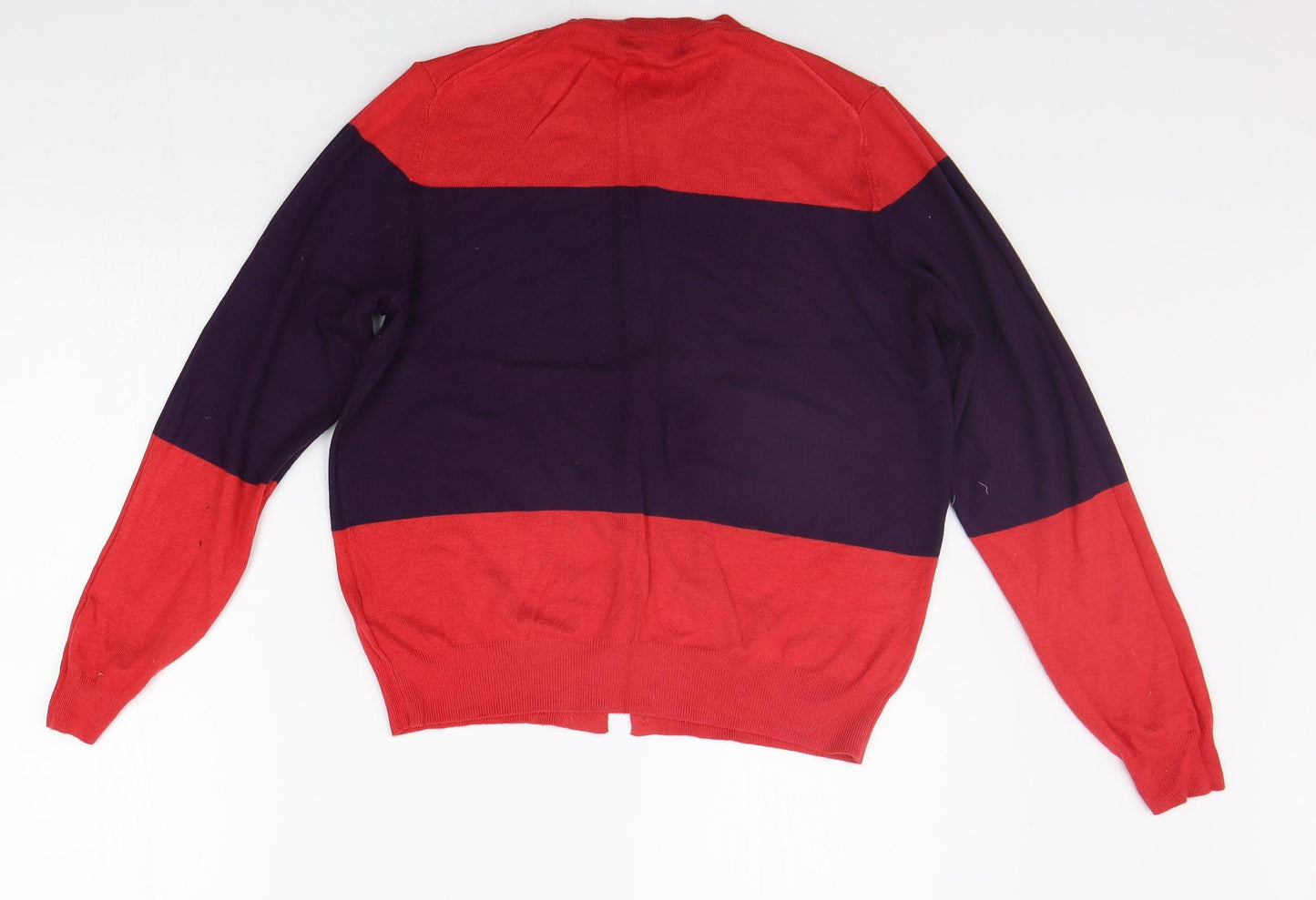 Marks and Spencer Womens Red Striped  Cardigan Jumper Size 14