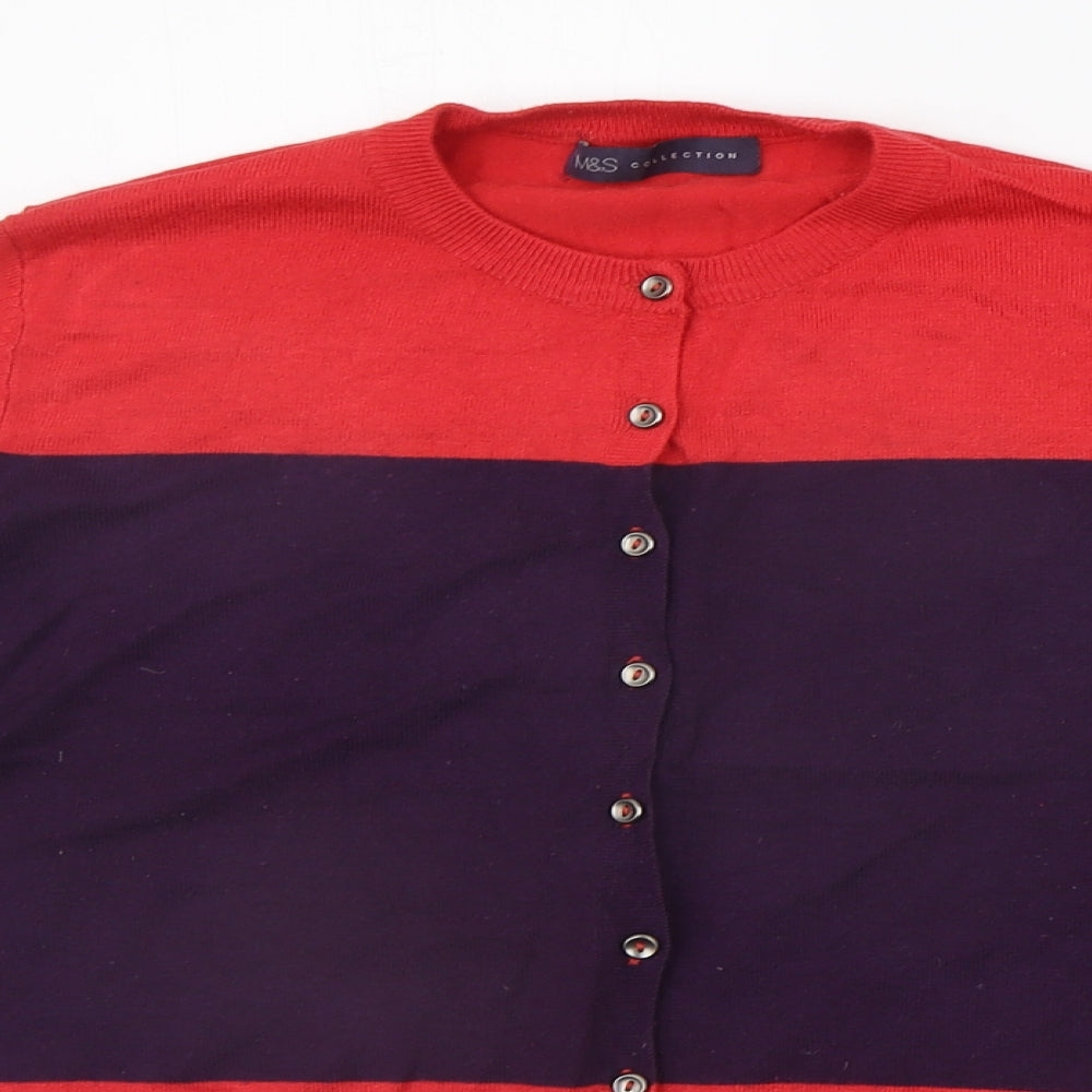 Marks and Spencer Womens Red Striped  Cardigan Jumper Size 14
