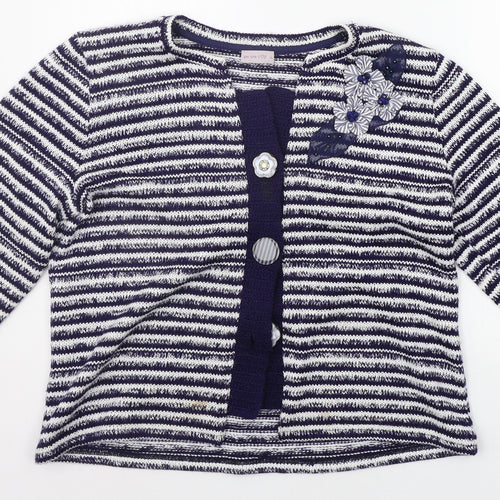 Per Una Womens Blue Striped  Cardigan Jumper Size XL