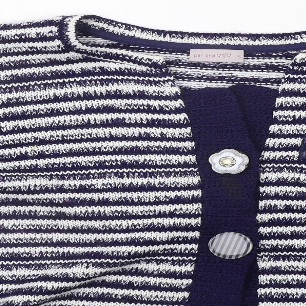 Per Una Womens Blue Striped  Cardigan Jumper Size XL