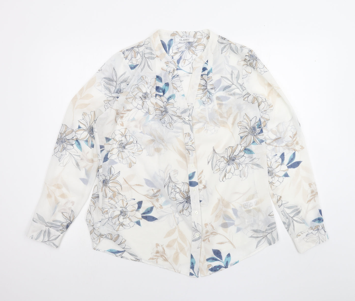 Marks and Spencer Womens White Floral  Basic Button-Up Size 14