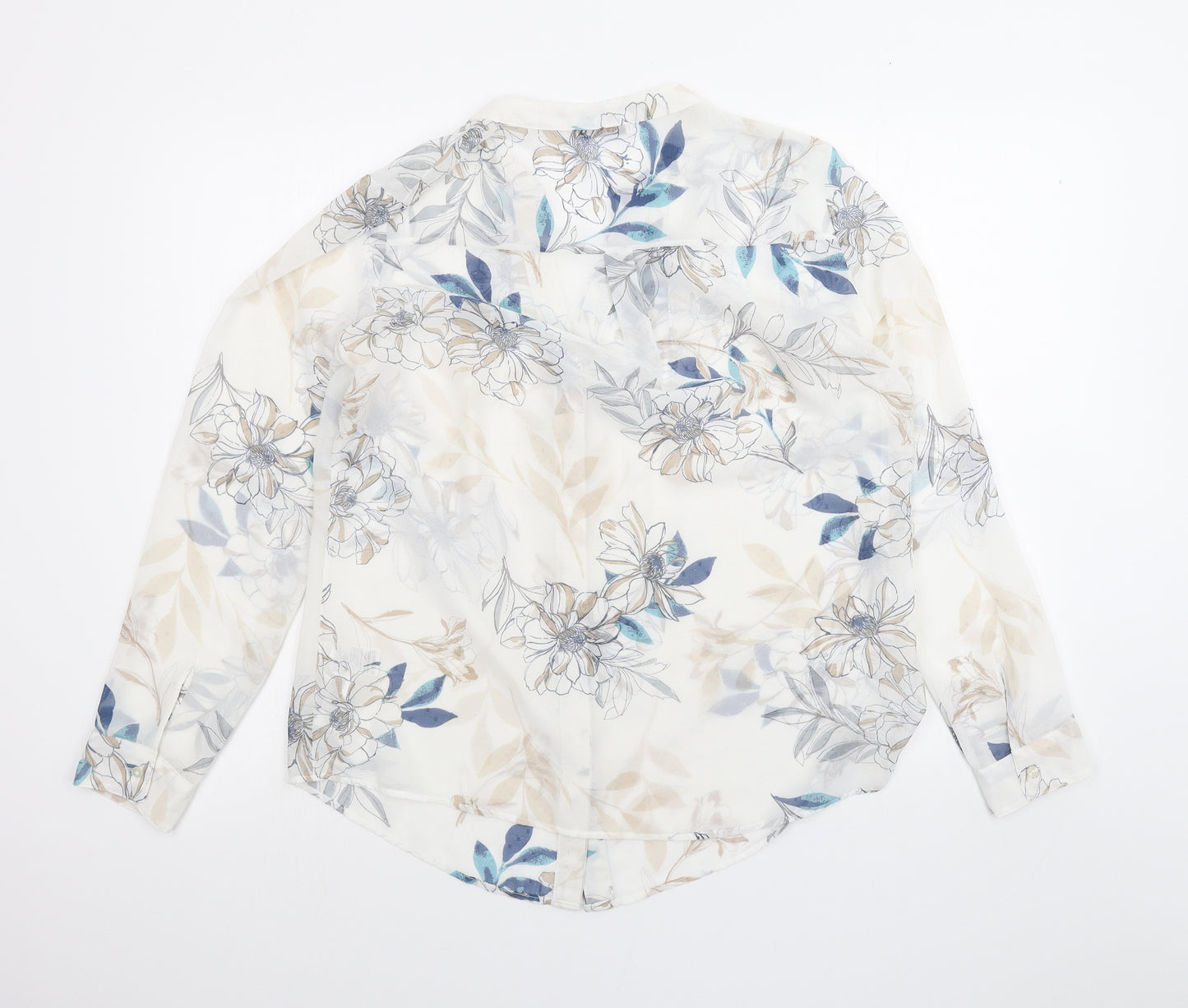 Marks and Spencer Womens White Floral  Basic Button-Up Size 14