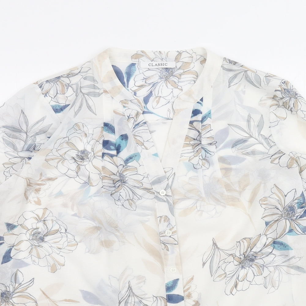 Marks and Spencer Womens White Floral  Basic Button-Up Size 14