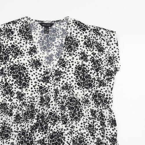 New Look Womens White Floral  Basic Blouse Size 8