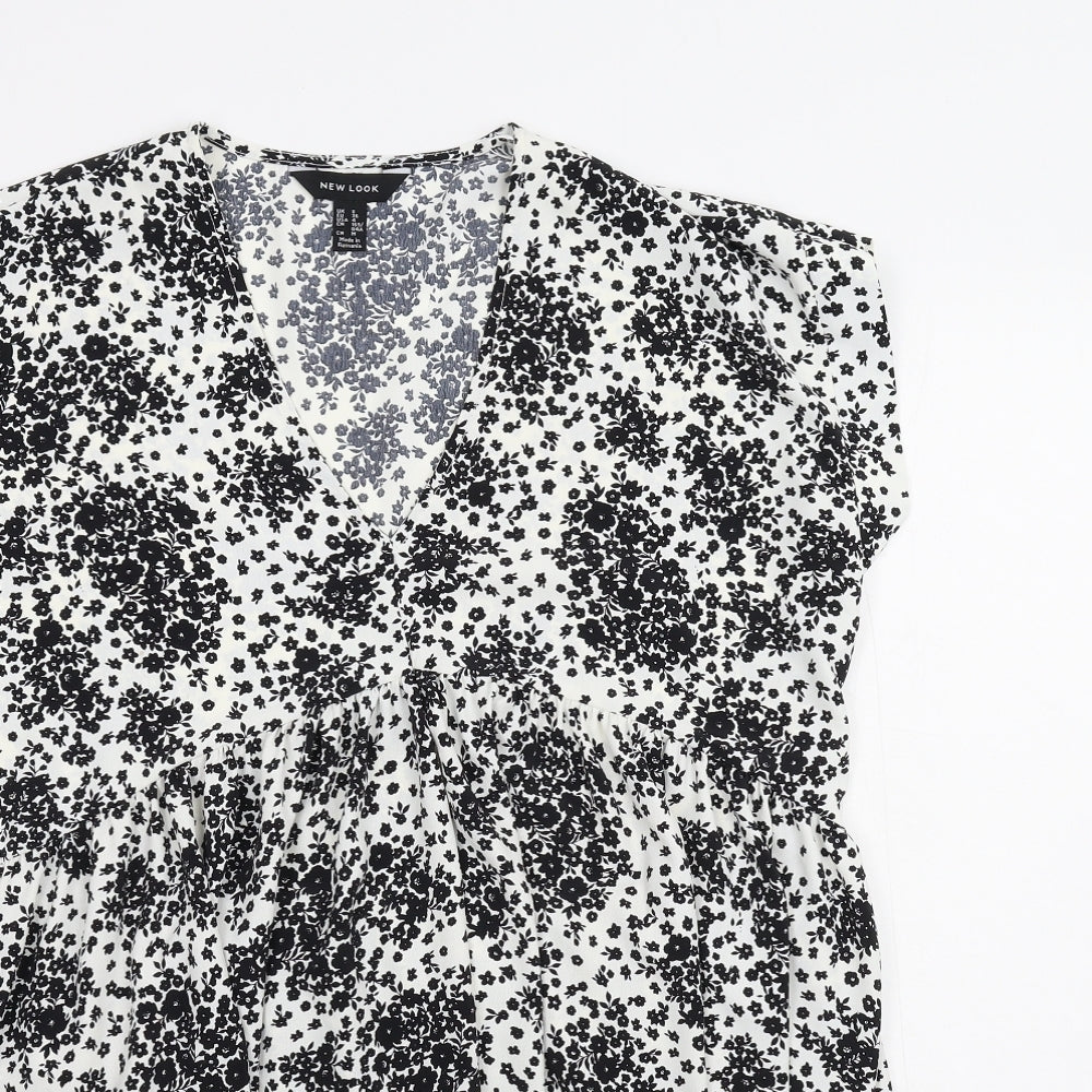 New Look Womens White Floral  Basic Blouse Size 8