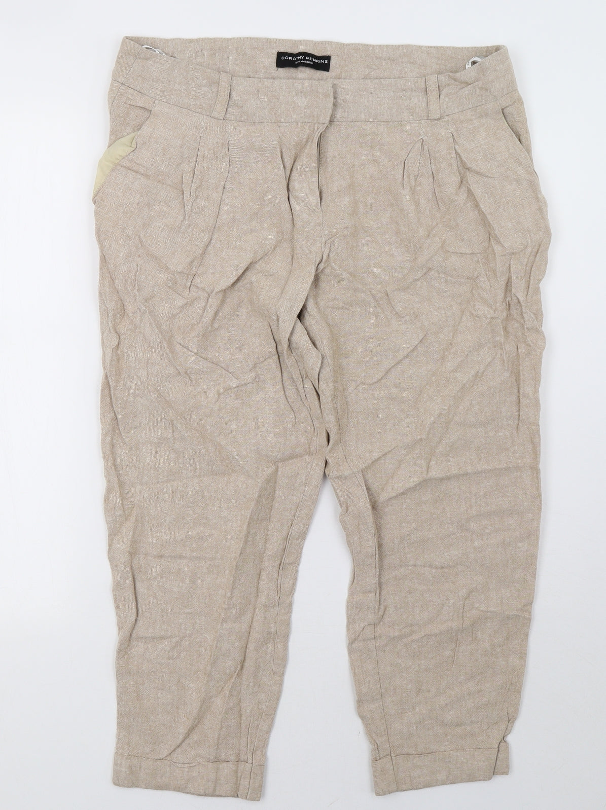 Dorothy Perkins Womens Beige   Cropped Trousers Size 16 L24 in