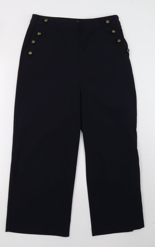 Front view of New Look women’s blue trousers, size UK 12, 30-inch leg
