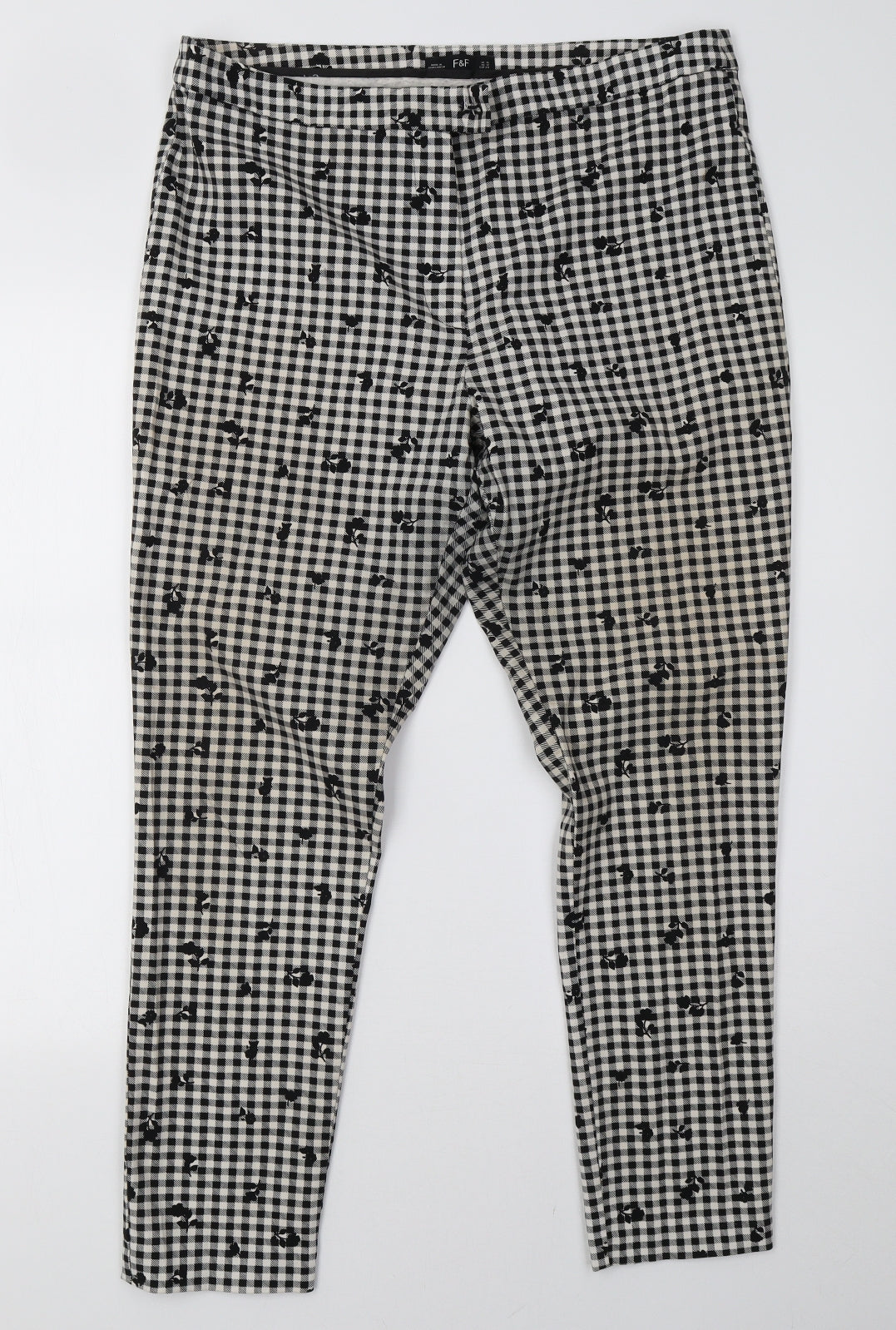 F&F Womens White Check  Trousers  Size 16 L28 in