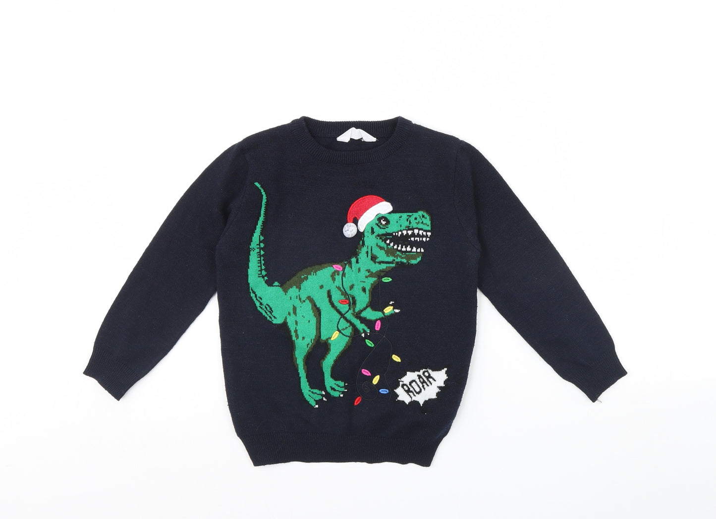 Primark Boys Blue   Pullover Jumper Size 5 Years  - Dinosaur with noise button