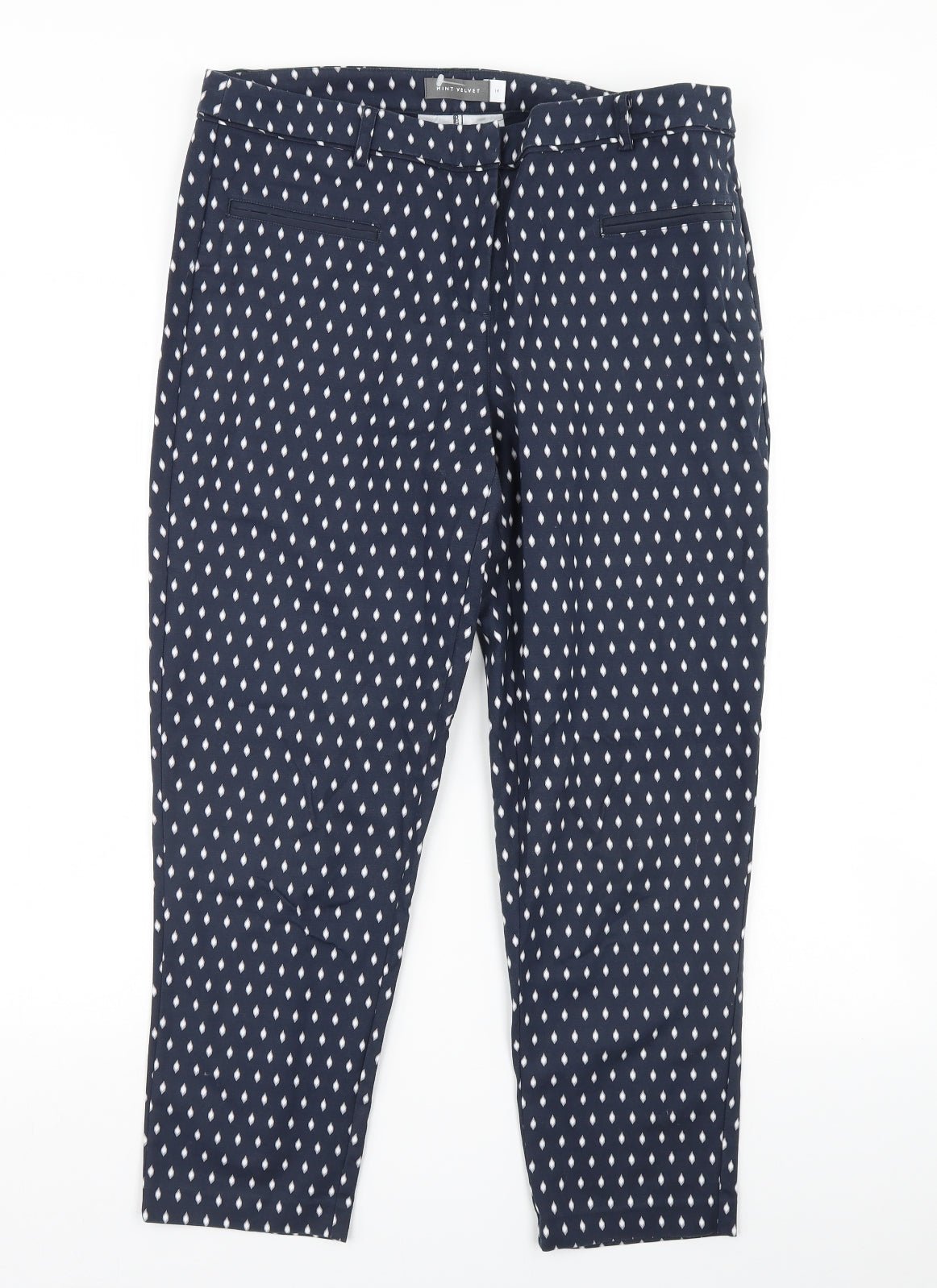 Mini Velvet Womens Blue Geometric  Cropped Trousers Size 14 L25 in