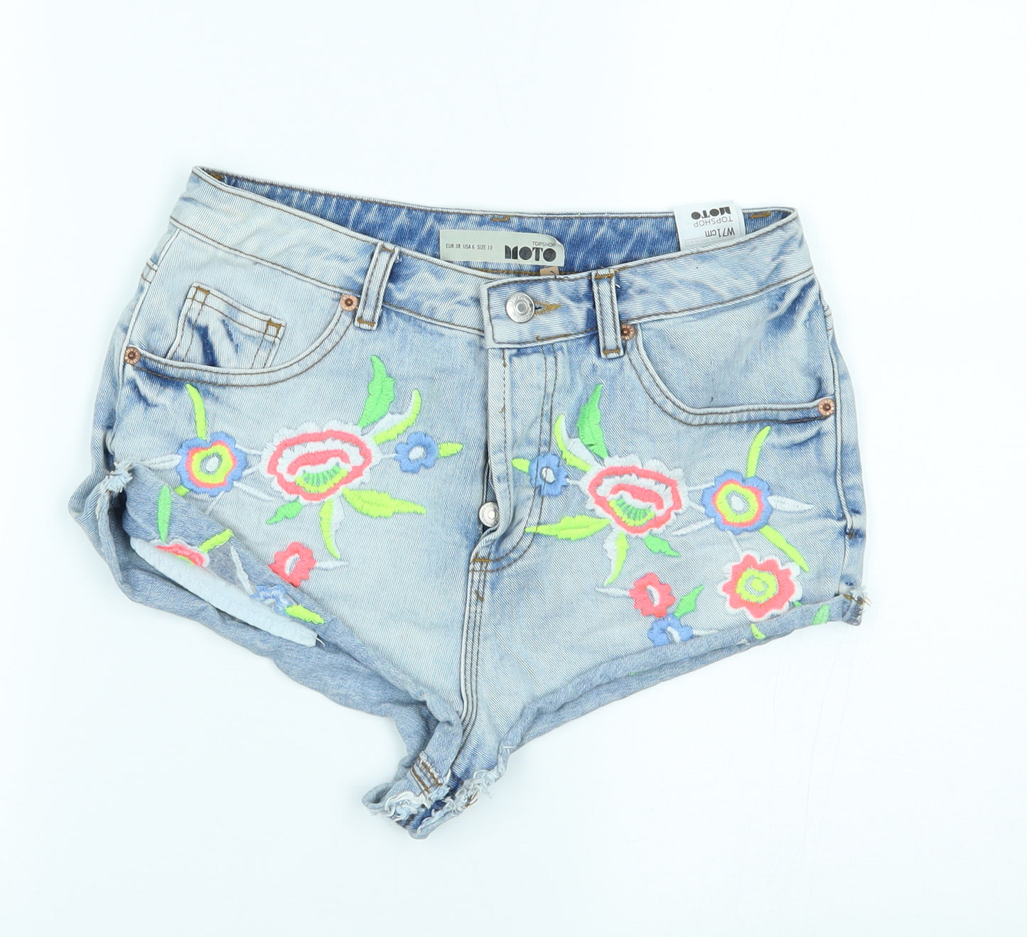 Topshop Womens Blue  Denim Hot Pants Shorts Size 10