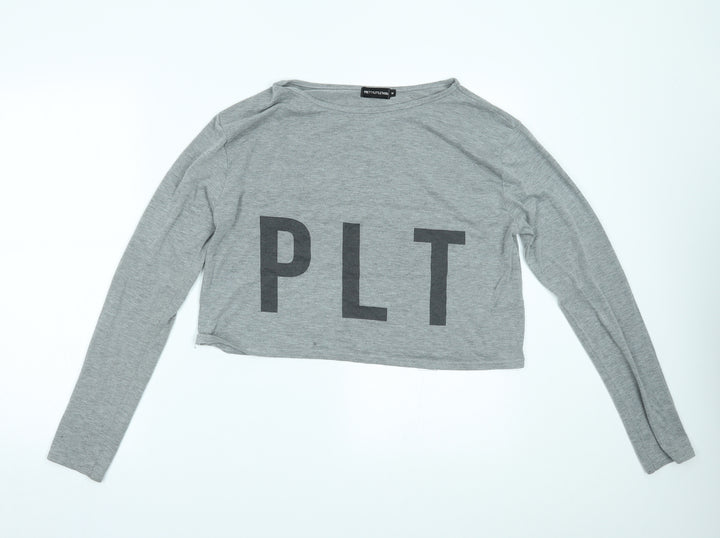PRETTYLITTLETHING Womens Grey   Cropped T-Shirt Size M