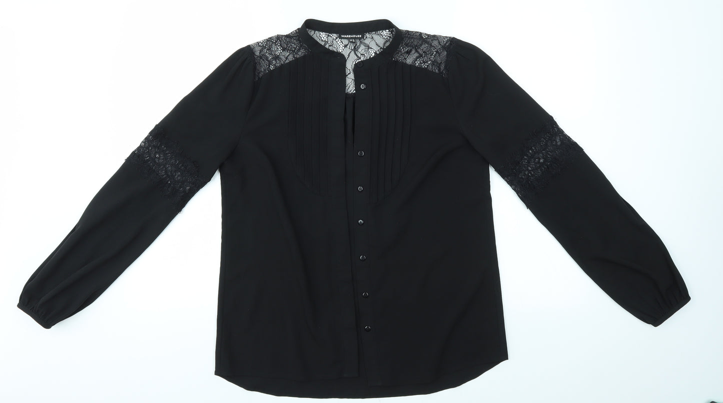 Warehouse Womens Black   Basic Button-Up Size 10