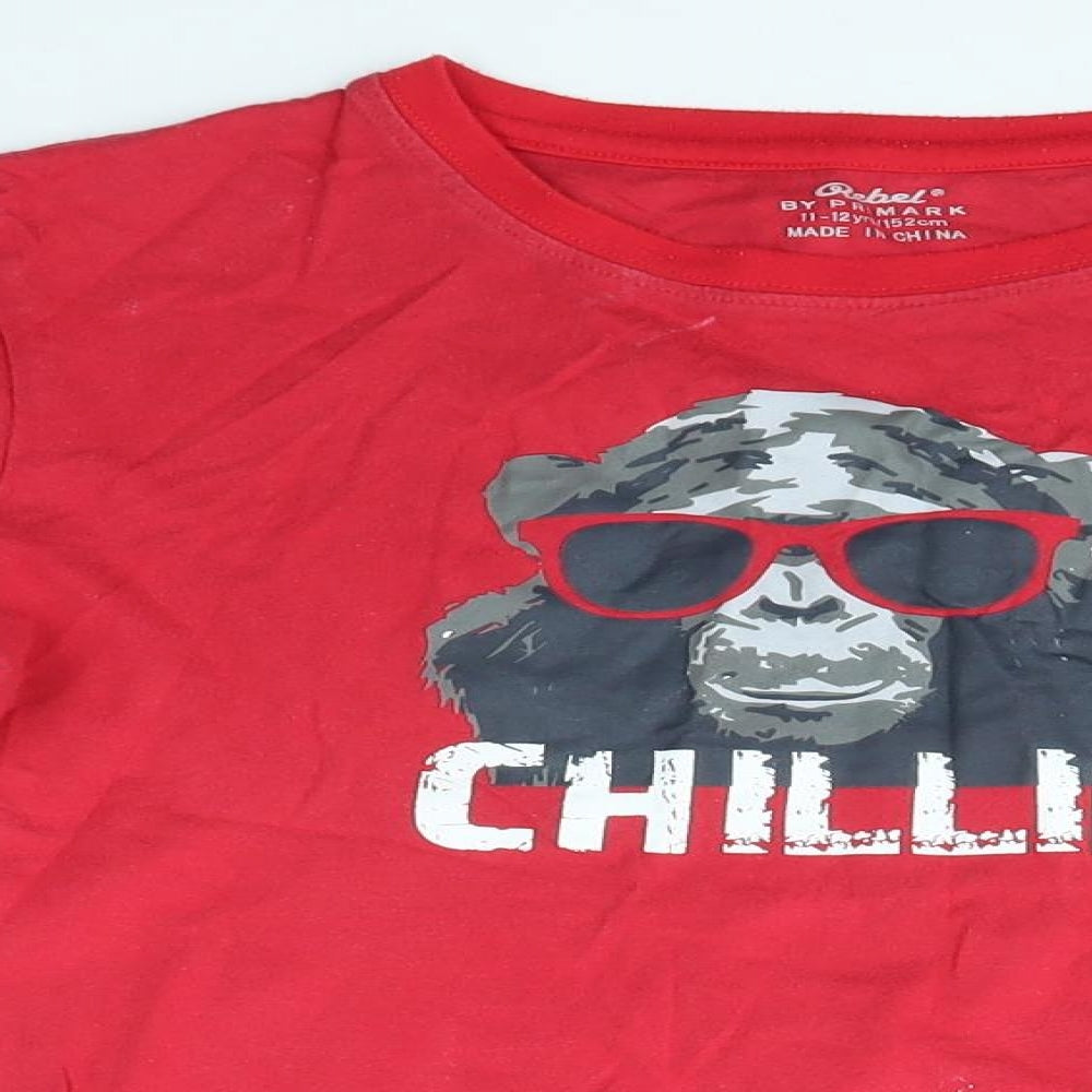 Primark Boys Red   Basic T-Shirt Size 11-12 Years  - MONKEY