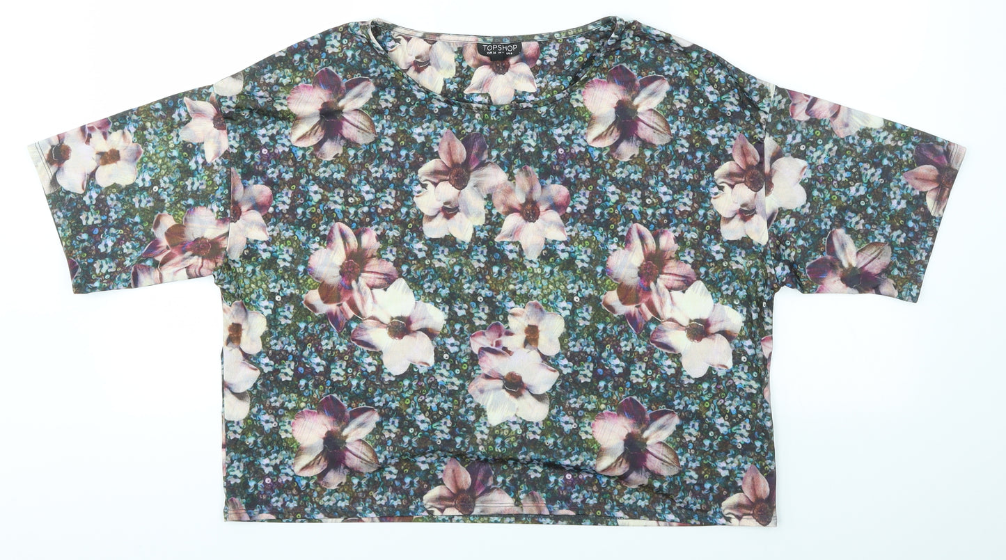 Topshop Womens Multicoloured Floral  Basic T-Shirt Size 6