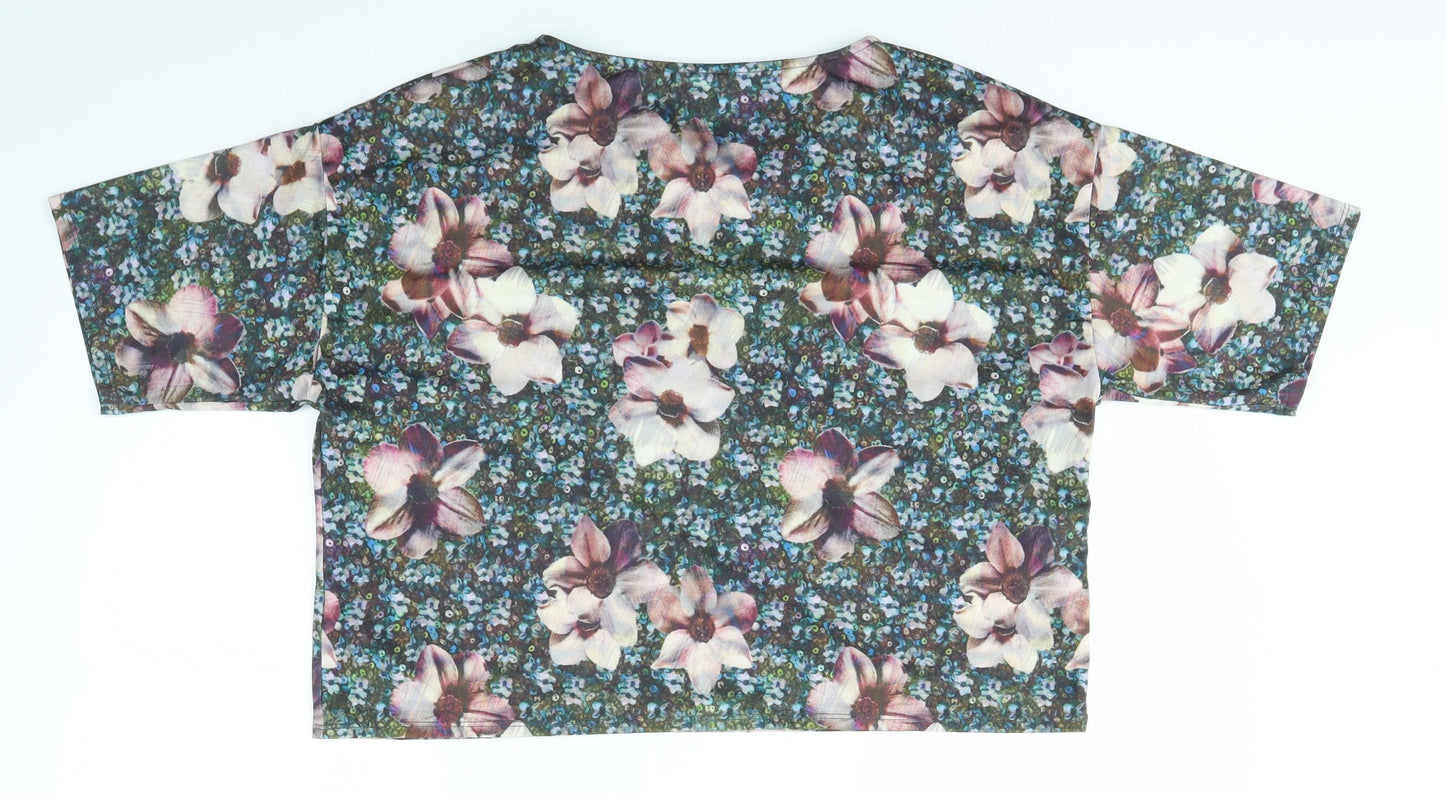Topshop Womens Multicoloured Floral  Basic T-Shirt Size 6