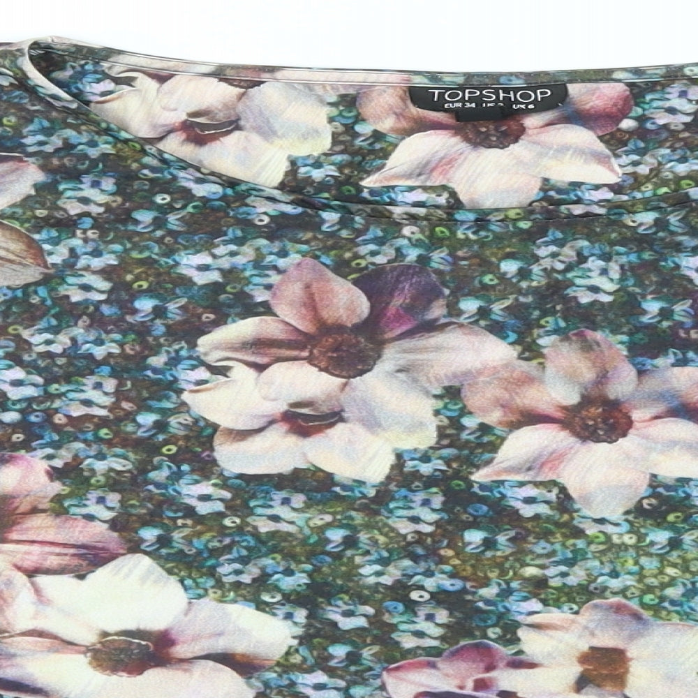 Topshop Womens Multicoloured Floral  Basic T-Shirt Size 6