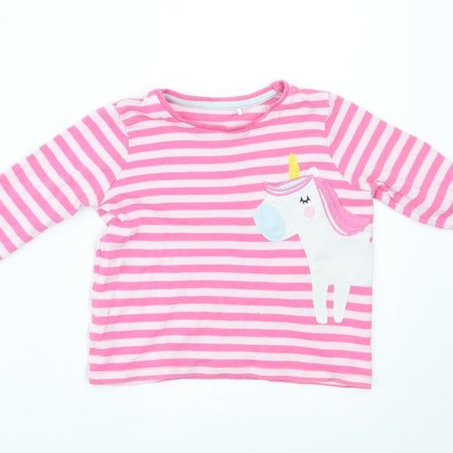Miniclub Girls Pink Striped  Basic T-Shirt Size 18-24 Months  - unicorn