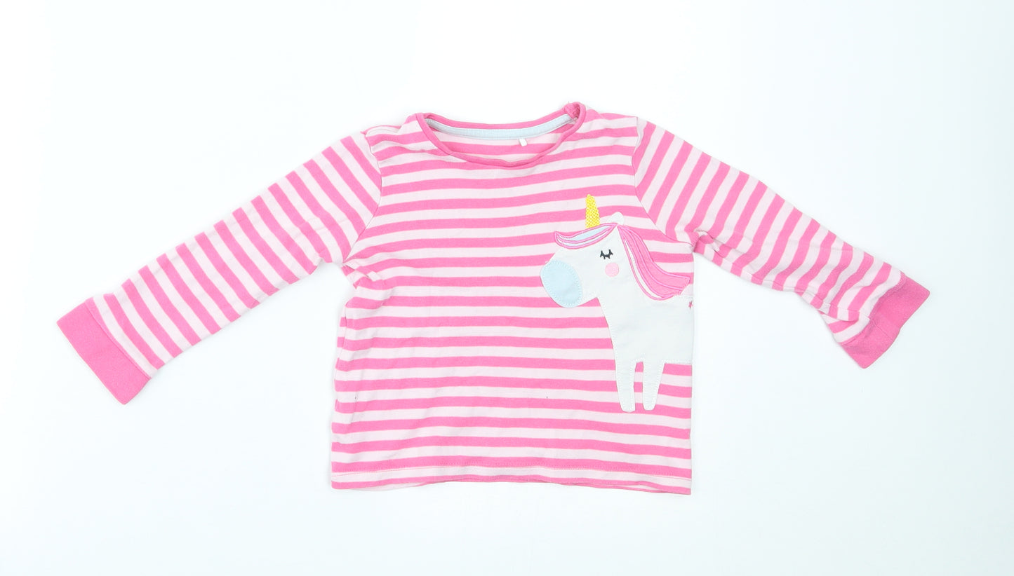 Miniclub Girls Pink Striped  Basic T-Shirt Size 18-24 Months  - unicorn