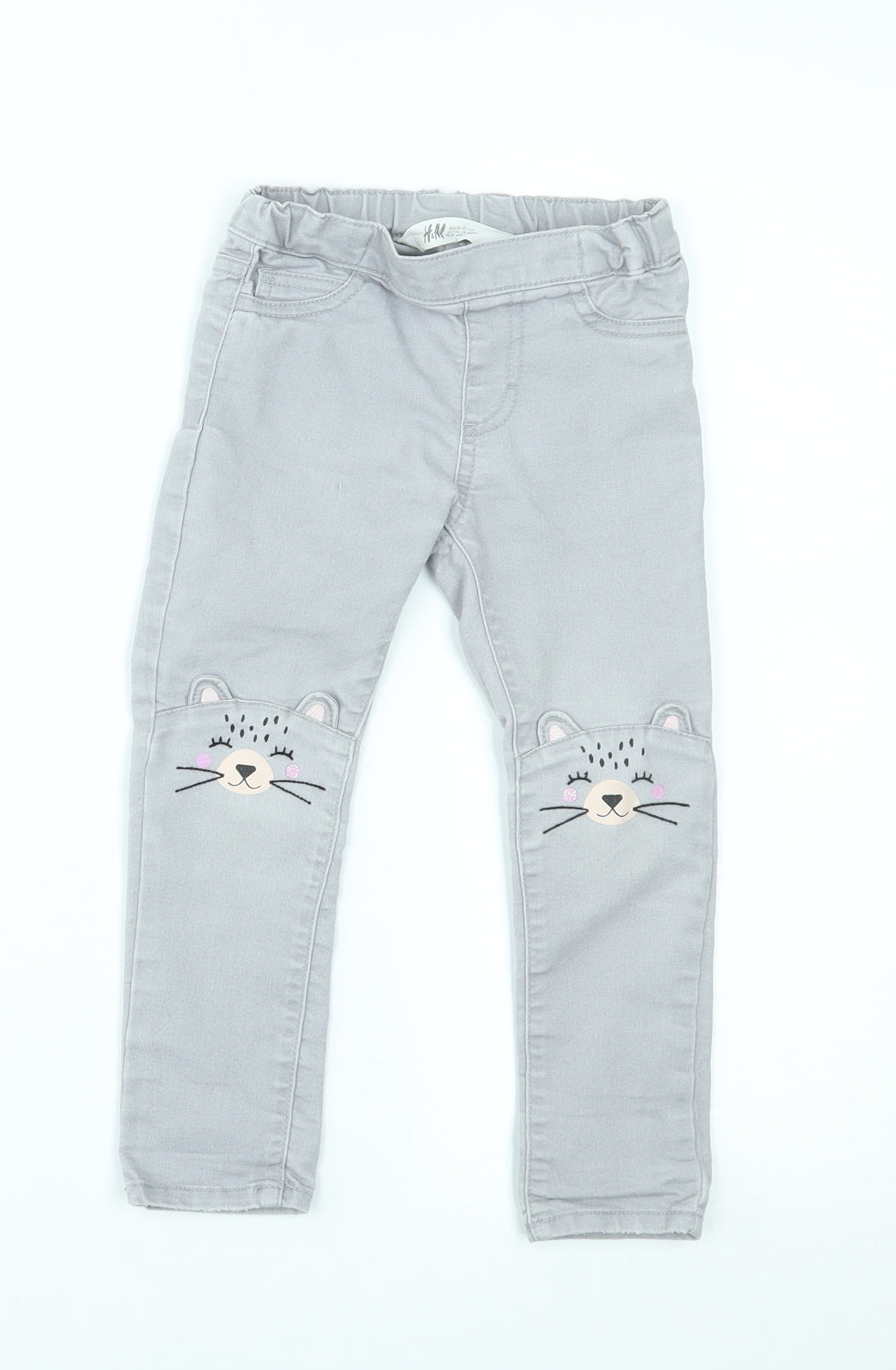 H&M Girls Grey    Trousers Size 2-3 Years - cat on knees