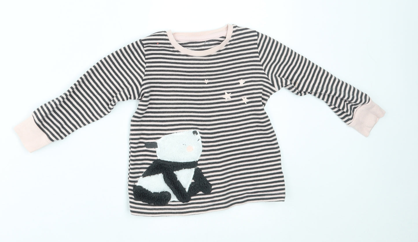 NEXT Girls Pink Striped   Pyjama Top Size 18-24 Months  - panda