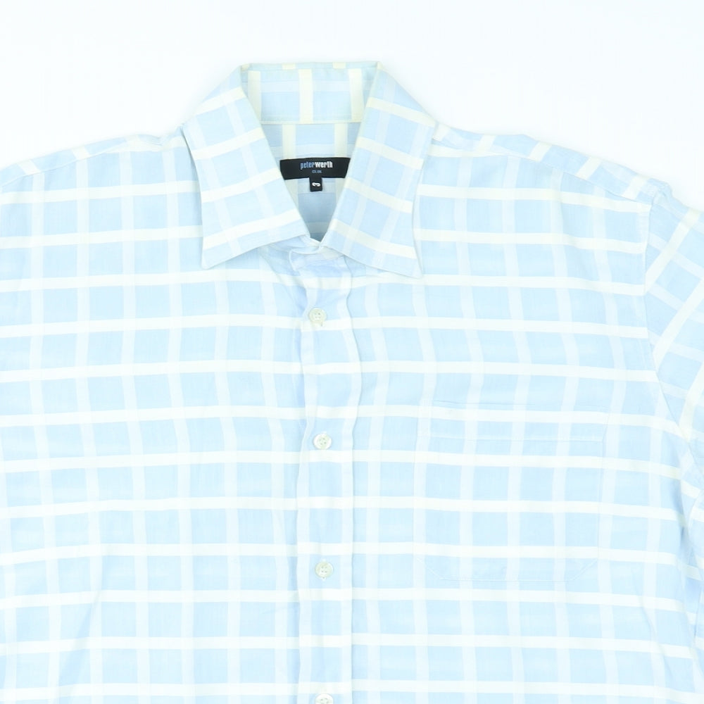 Peter Werth Mens Blue Plaid   Button-Up One Size