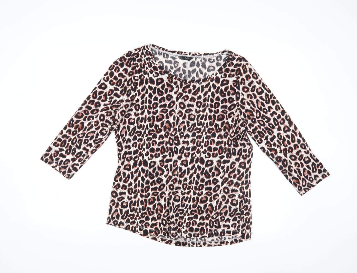 M&Co Womens Beige Animal Print  Basic Blouse Size 14