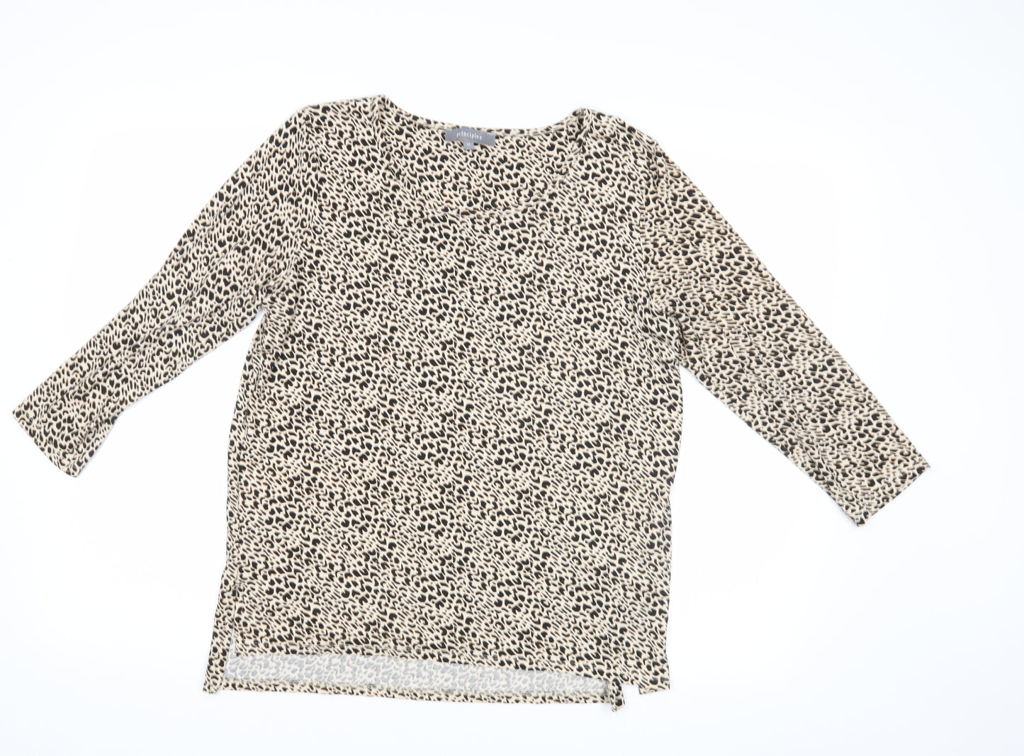 Principles Womens Beige Animal Print  Basic Blouse Size 14