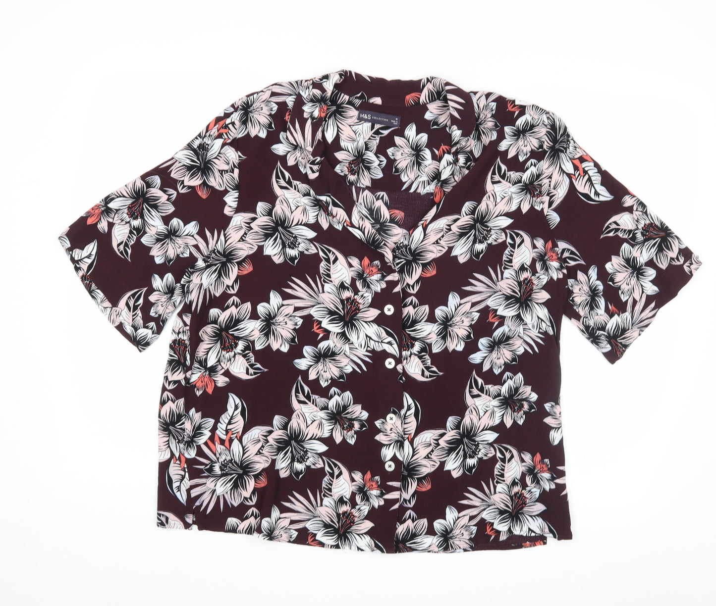 M&S Womens Brown Floral  Basic Blouse Size 16