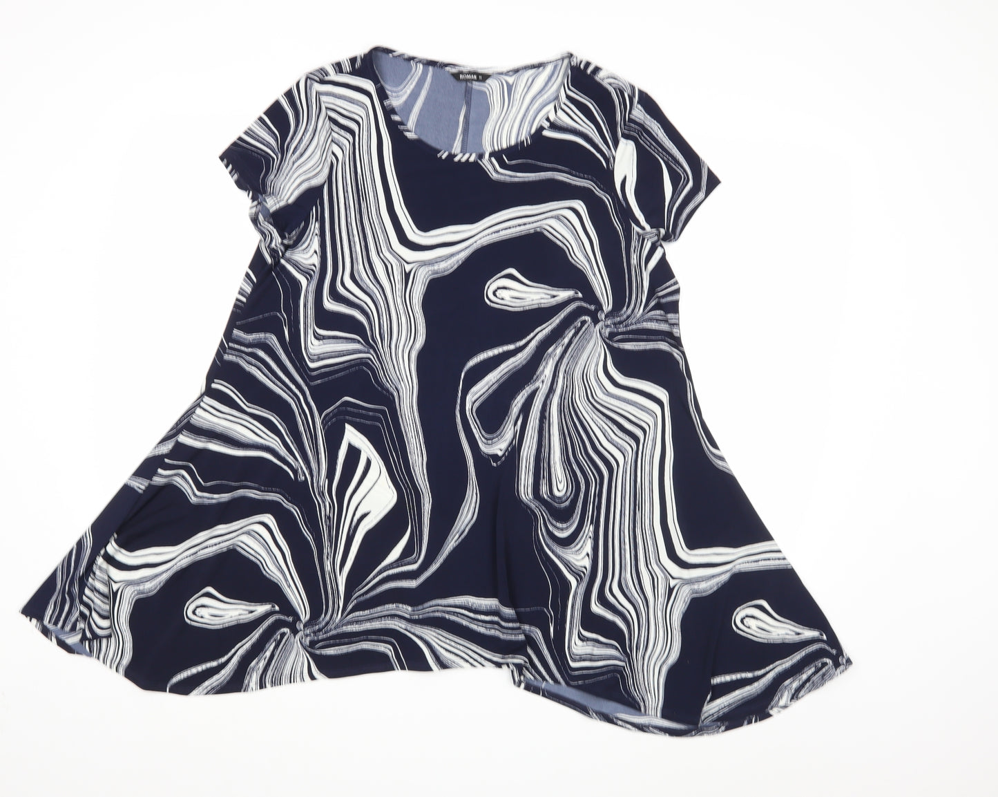 Roman Womens Blue Geometric  Tunic Blouse Size 14