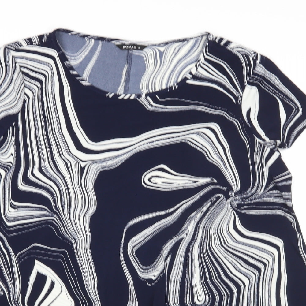 Roman Womens Blue Geometric  Tunic Blouse Size 14
