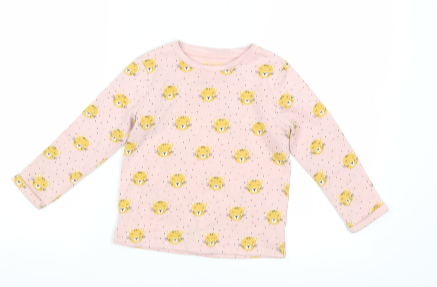 F&F Girls Pink   Henley Hoodie Size 4-5 Years  - Cat Print