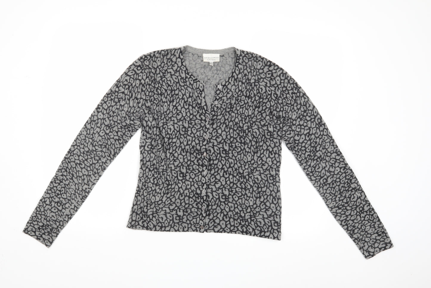 Laura Ashley Womens Grey Animal Print  Cardigan Jumper Size 14