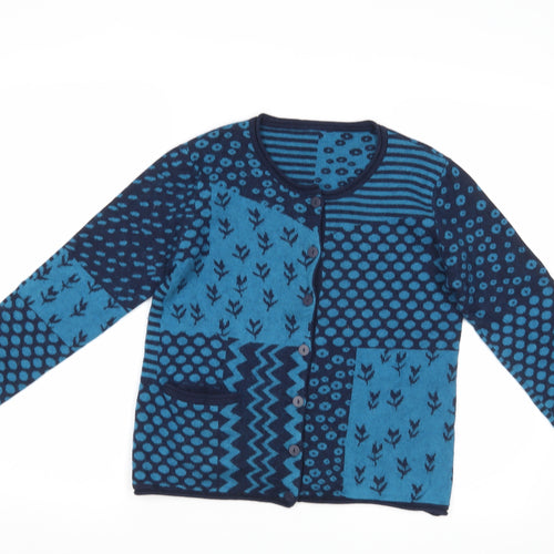 Preworn Womens Blue Floral Knit Cardigan Jumper Size M