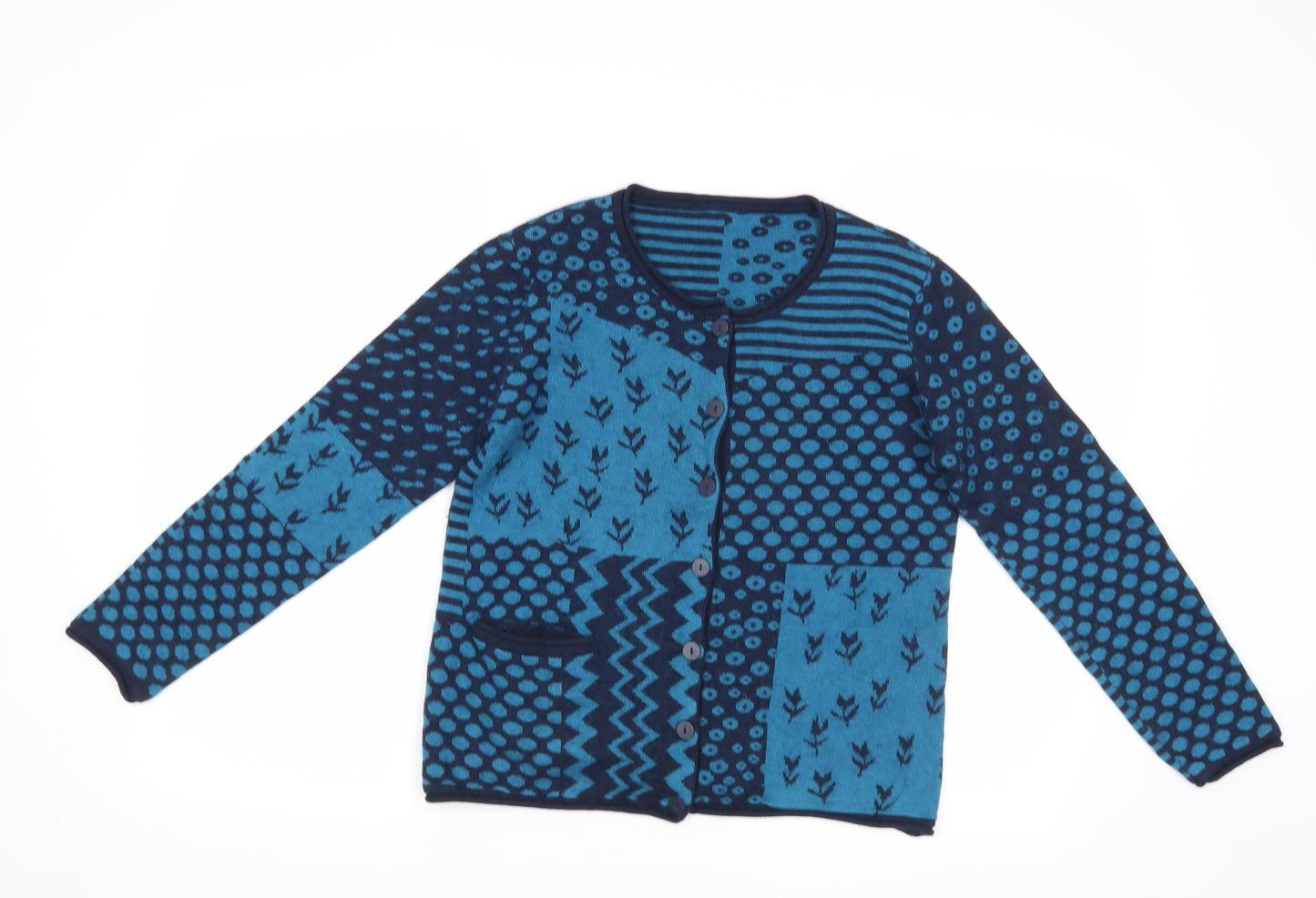 Preworn Womens Blue Floral Knit Cardigan Jumper Size M
