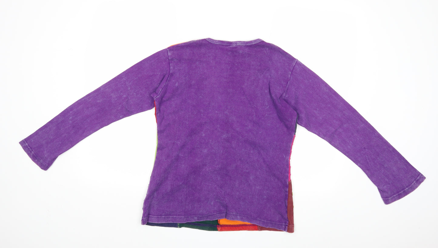 Earth Wear Womens Purple Floral  Basic Blouse Size M