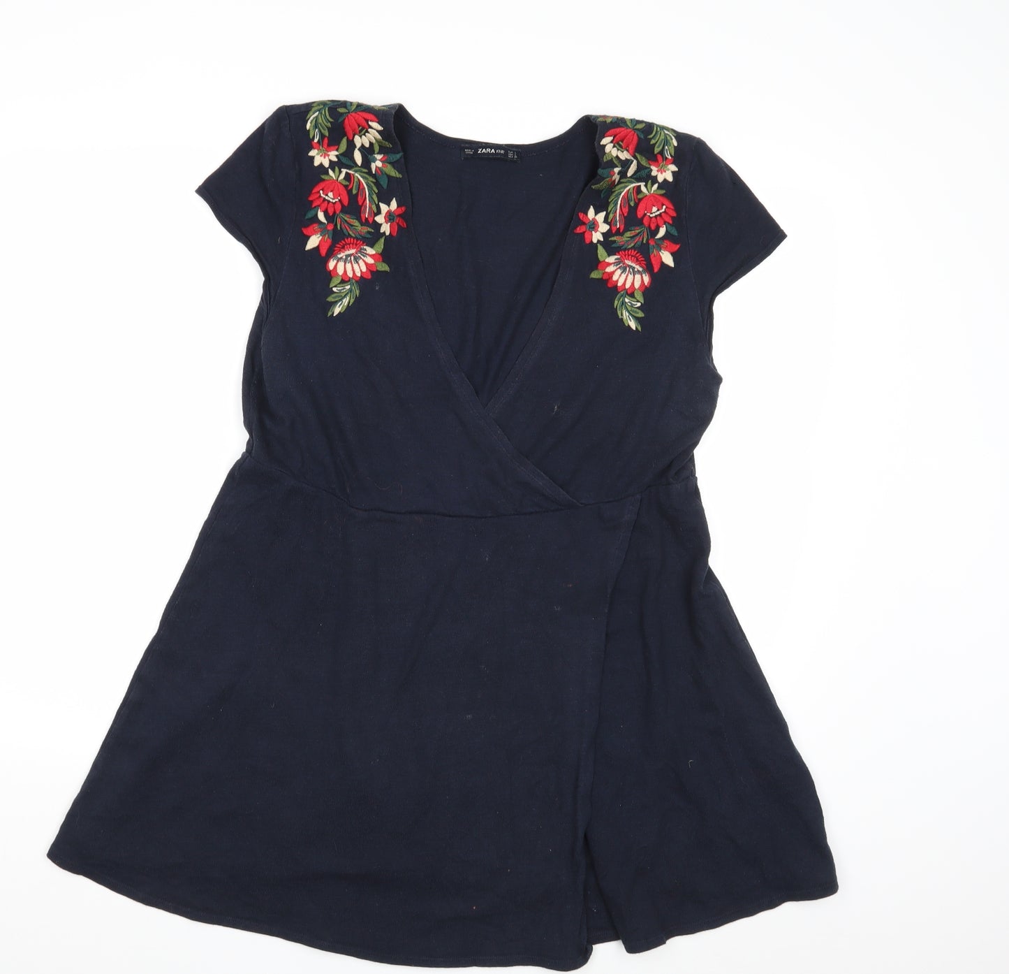 Zara Womens Blue Floral  Tunic Jumper Size L